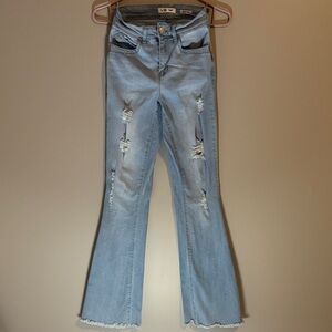 YMI Light Blue Distressed Flare Jeans - Women's